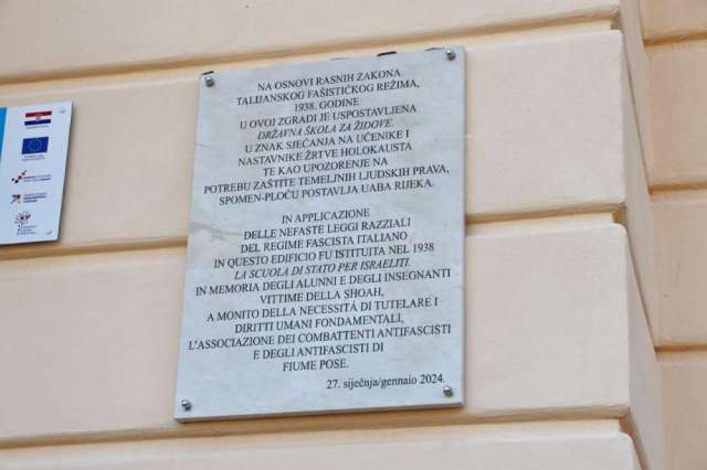 Na zgradi OŠ Belvedere postavljena spomen-ploča u znak sjećanja na učenike i nastavnike žrtve Holokausta